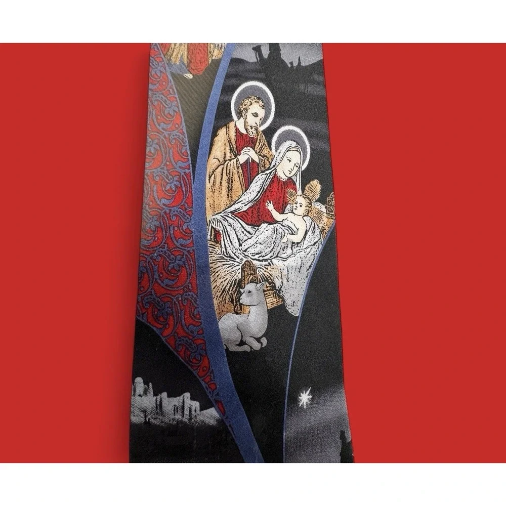 Christmas Necktie Nativity Scene Wise Men Bethlehem Star Mary Joseph Jesus Xmas